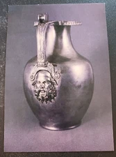 vtg art postcard silver wine jug Dionysus? head Thessalonike museum Greece Greek