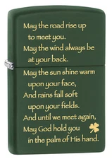 Zippo Windproof Irish Blessing Lighter, Green Matte, # 28479, New In Box