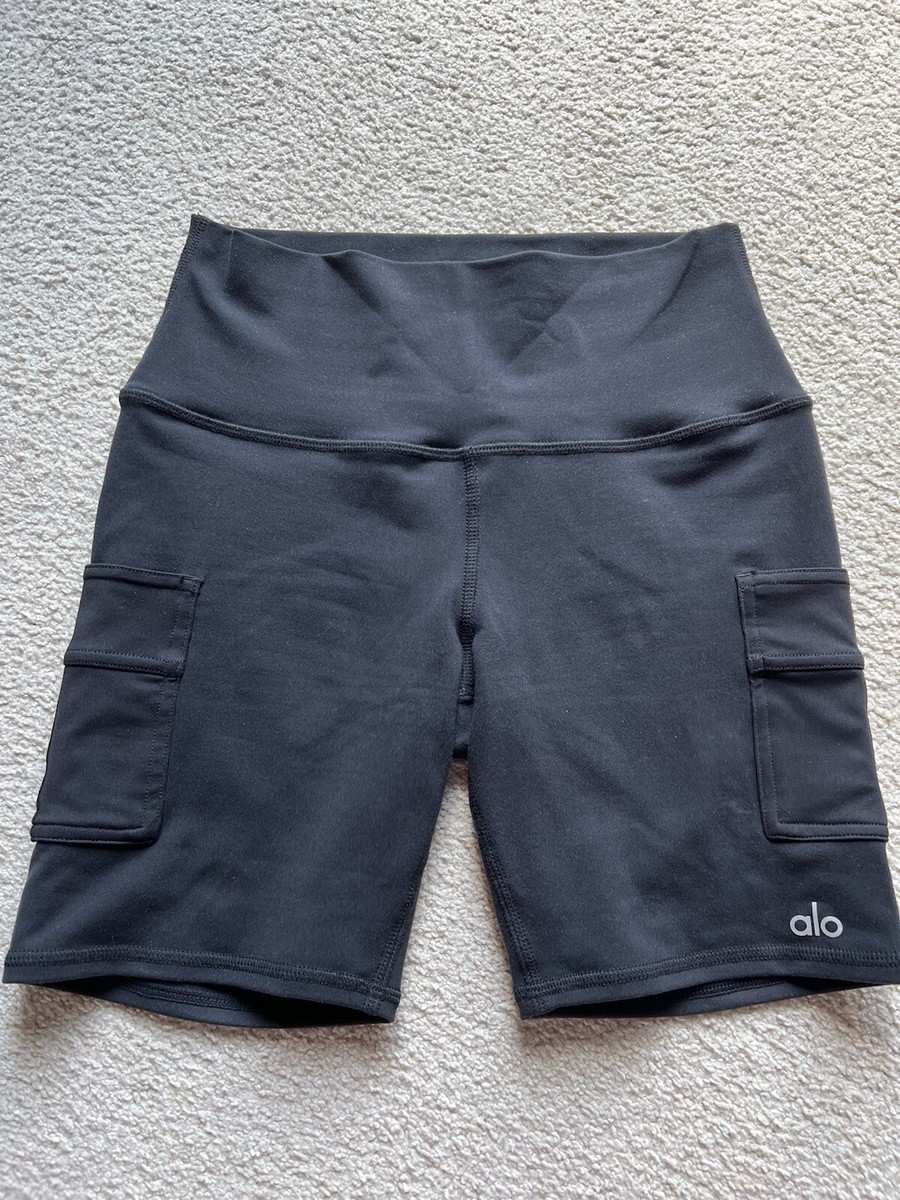 Alo Yoga Women's High Waist Cargo Biker Shorts Black 7