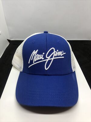 Maui Jim Trucker Snapback Hat Blue White Hawaiian Islands