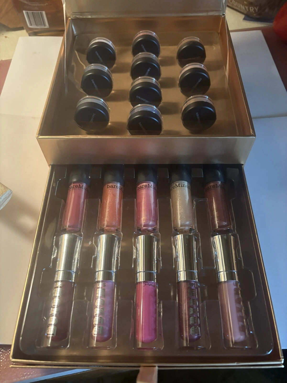 Bare Escentuals 20 Piece Makeup Kit BOX OF GEMS Buxom Lip Gloss Eye Shadow Miner