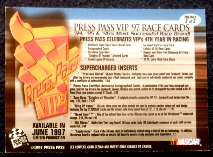 Dale Jarrett explosive race card #2 of 2 promo Press Pass VIP, 1997 - Image 4 of 4