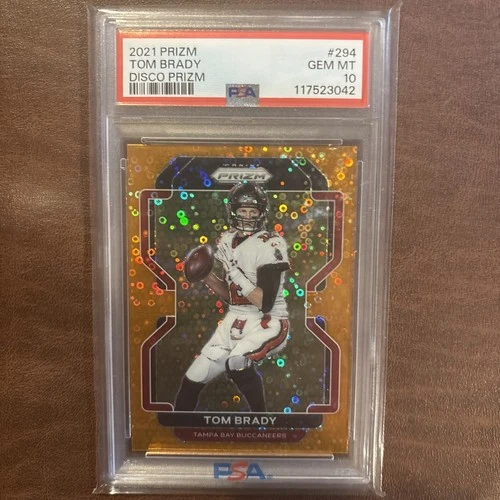 2021 Panini Prizm Tom Brady Orange Disco #294 Tampa Bay Buccaneers PSA 10 MINT