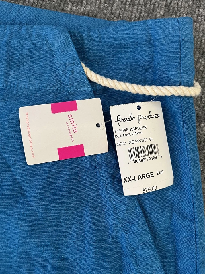 Pantalones capri Fresh Produce para mujer 2XL Seaport azul Del Mar cuerda cinturón mezcla de lino Foto 4 de 4