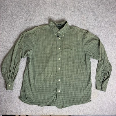 Izod Mens Large Cotton Green Gingham Check Button Down Shirt Long Sleeve Work