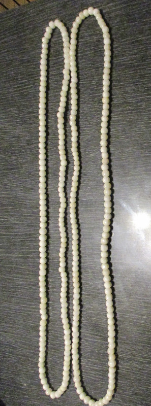 Pair Modern Vintage Mother of Pearl or Stone Beaded Layered Necklaces 38” Long!