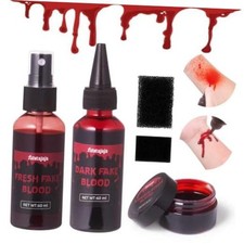 Halloween Fake Blood Makeup Kit for Zombie Vampire Costume, Fiestajaja 4PCS