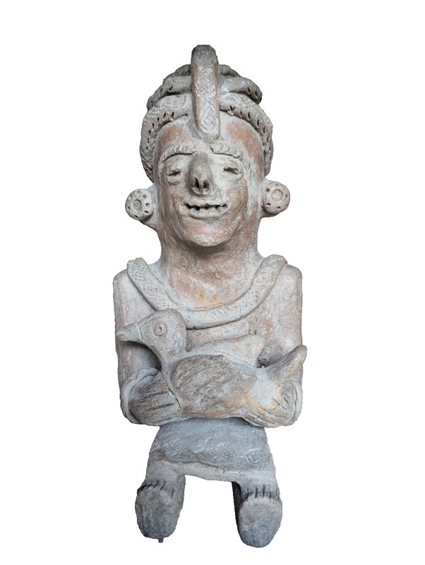 Pre-Columbian Mayan Antique  Clay Terracotta Figure Statue Royalty Holding Duck