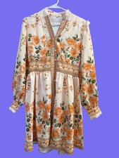 boho peach brown orange multi dress Spring Summer Fall Women’s Medium