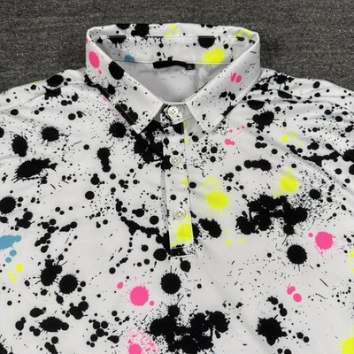 Sunday Swagger Polo Shirt Men XL White Neon Paint Splatter Performance Golf Art