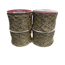 Celebrate It Wired Ribbon Lot 4 Spools 2.5in X 18ft Gold Glitter Mesh Christmas