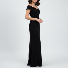 Eliza J Black Off Shoulder Ruched Mermaid Formal Gown Size 0