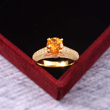 Natural Citrine Gemstone With 18k Gold Plated Silver Women's Ring 11