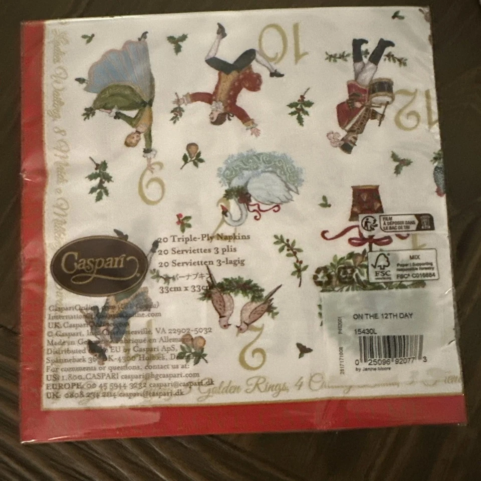 Servilletas Caspari “En el 12º Día de Navidad” – Juego de 20 – Envío Gratis Foto 3 de 3