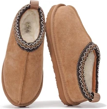 Womens Shearling Lined Leather Slippers