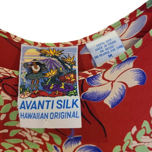 Vintage Avanti 100% Silk Hawaiian Midi Tank Dress Red Floral Face Medium - Picture 5 of 9