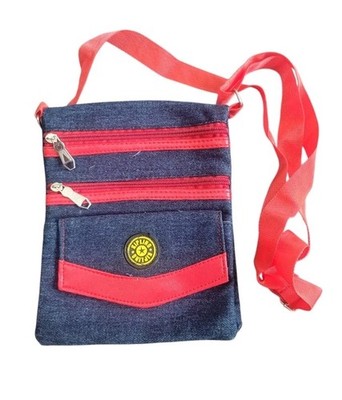 KIPLING $38 Denim Blue & Red Crossbody Bag 7.5x8.5