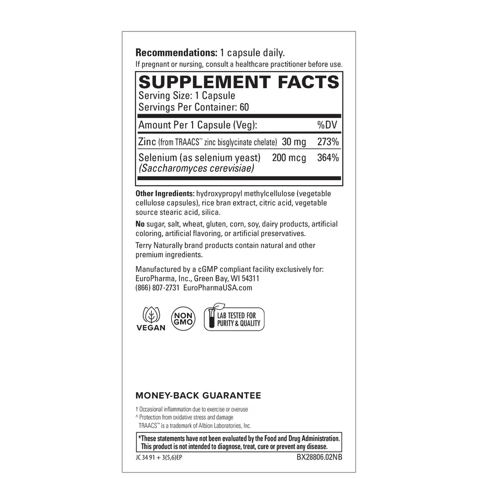 Terry Naturally Zinc Plus Selenio 60 Cápsulas Foto 2 de 2