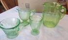 Depression Green Glass Lot Uranium Pitcher Florientine Juice, Creamer & Sugar