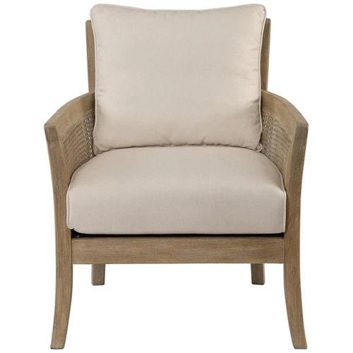 Uttermost Encore Wood Rattan Metal and Fabric Arm Chair in Off White - Picture 3 of 10