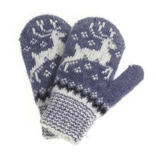 Deer Kids Wool Mittens Warm Cozy No-Itch Mittens 4-6 y.o. Handmade Blue Mitts