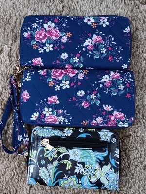 Lot Of 3 Women's Floral Wallets Quilted/Faux Leather New