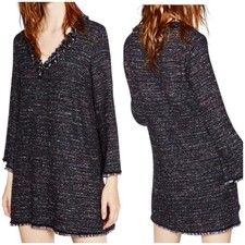 ZARA Woman ☆ Tweed Frayed Edge Shift Dress ☆ Size Small ☆ NWT $99.00