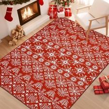 Washable Christmas Area Rug 4x6, Non-Slip Soft Large Carpet with Red Snowflak...