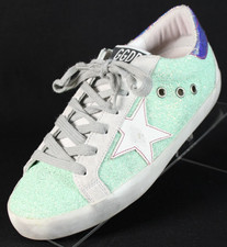 GOLDEN GOOSE White Suede & Mint Green Packed Glitter SUPERSTAR Sneakers 37