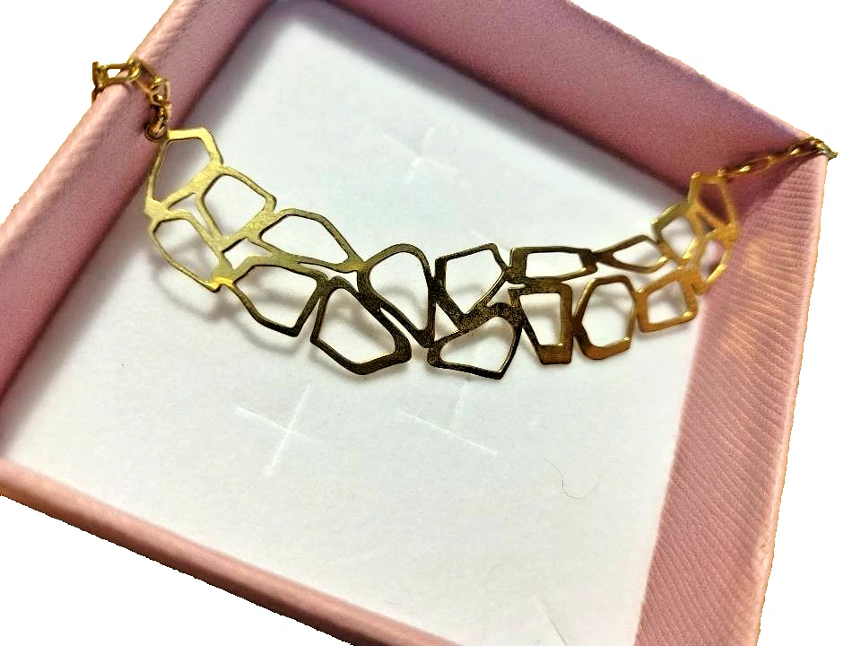 Particolare Collana geometrica Argento Sterling 925 pl oro giallo 18 Kt Collier - Immagine 3 di 4