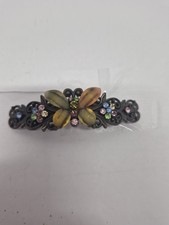 VINTAGE HAIR PIN JEWELED RHINESTONE BUTTERFLY BRONZE HAIR BARRETTE