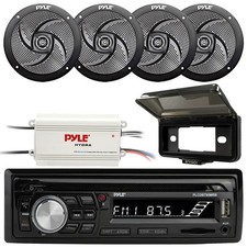 Pyle Marine Bluetooth MP3 USB Receiver, 4CH Amplifier, Cover, 4x 5.25" Speakers