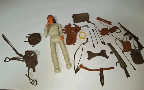 #1960s MARX BEST OF THE WEST 12" GERONIMO INDIAN FIGURE w WEAPONS & GEAR #B-14
