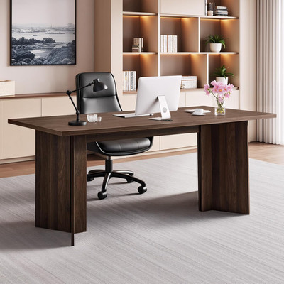 Modern 63'' Executive Desk with Cable Hole, Heavy Duty Walnut Office Table