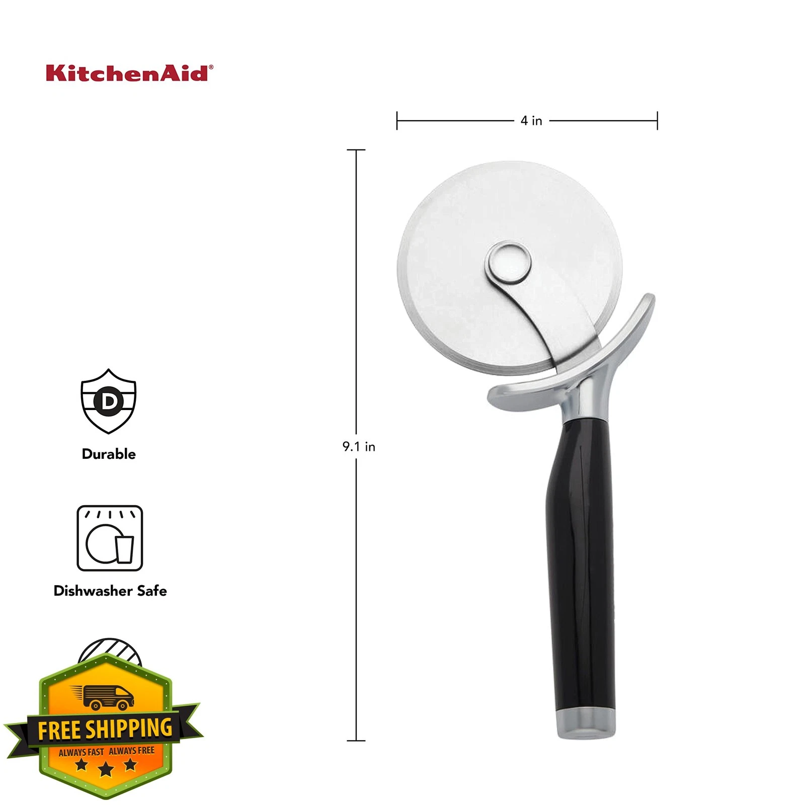 KitchenAid 9-Inch Black Pizza Wheel, Sharp Blade, Finger Guard
Opens in a new window or tab