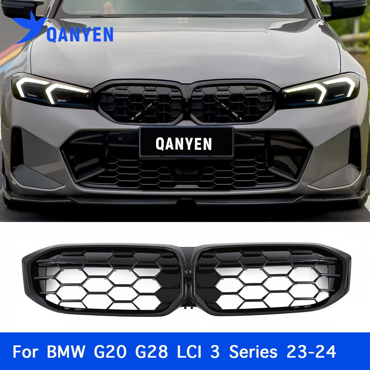 Gloss Black Diamond Front Kidney Grill Grille for BMW G20 G21 LCI