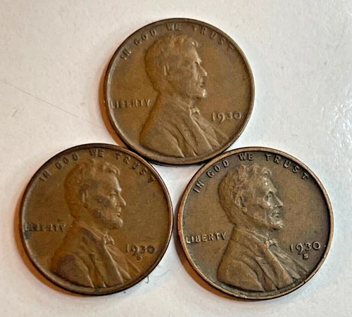 RARE 1930 P D S YEAR SET LINCOLN WHEAT CENT LOT HIGH GRADE VF+/EX #3