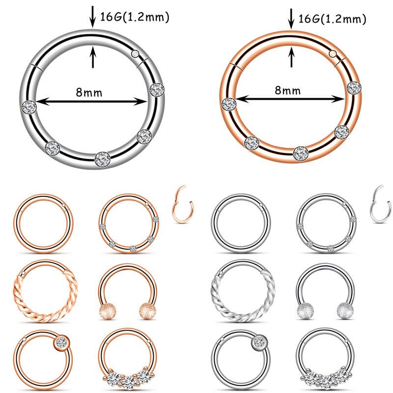 Pendientes piercing anillo cartílago aro clicker tabique con bisagras 1-12 piezas joyería 16G
