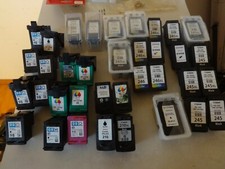 EMPTY INK CARTRIDGES CANON AND HP, LOT OF 37 EMPTY, FILLABLE NO INK 