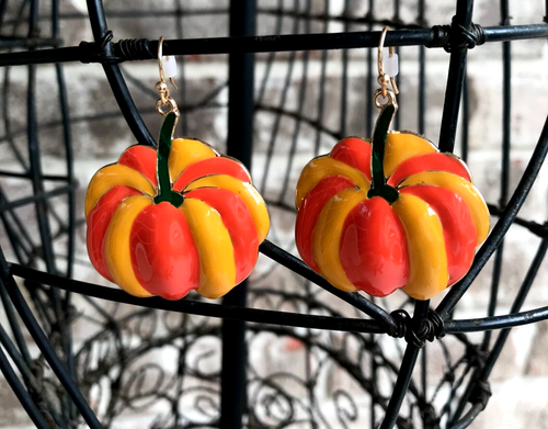 Sparkly Pumpkin Earrings For Women – Cute Dangle Earrings For Fall & Thanksgiving - View #3