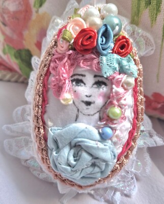 Shabby Chic Art Fabric Egg, Easter Decor, Handmade Fabric Egg