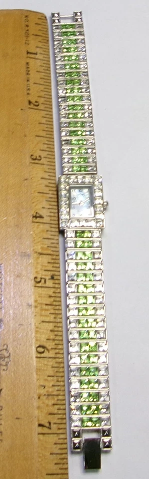 Reloj Suzanne Somers Estilo Deco Verde y Cristal Joyas Foto 3 de 4