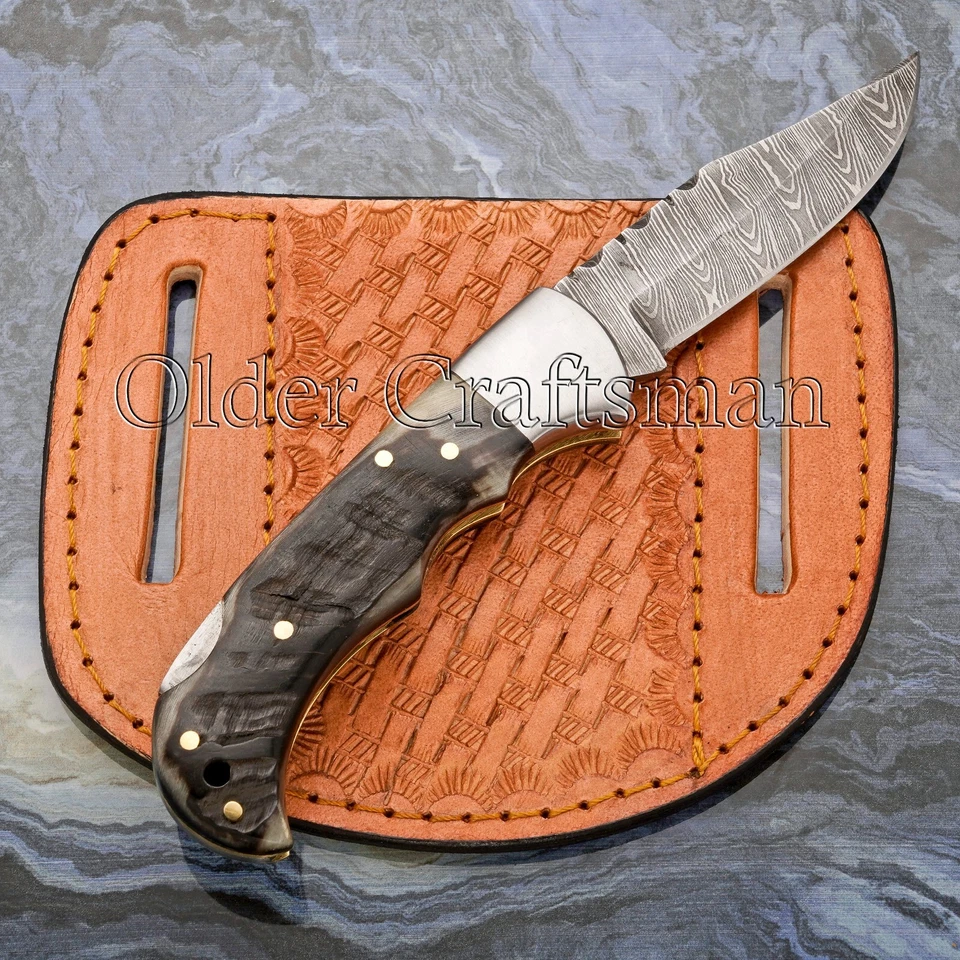 精美定制手工锻造大马士革折叠口袋刀后锁 0-118 — 第 4/4 张图片