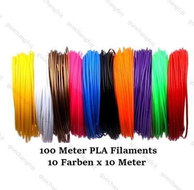100M FILAMENT 10 FARBEN PLA Filament 3D Stift 1,75mm Starterset Set 10er Pack