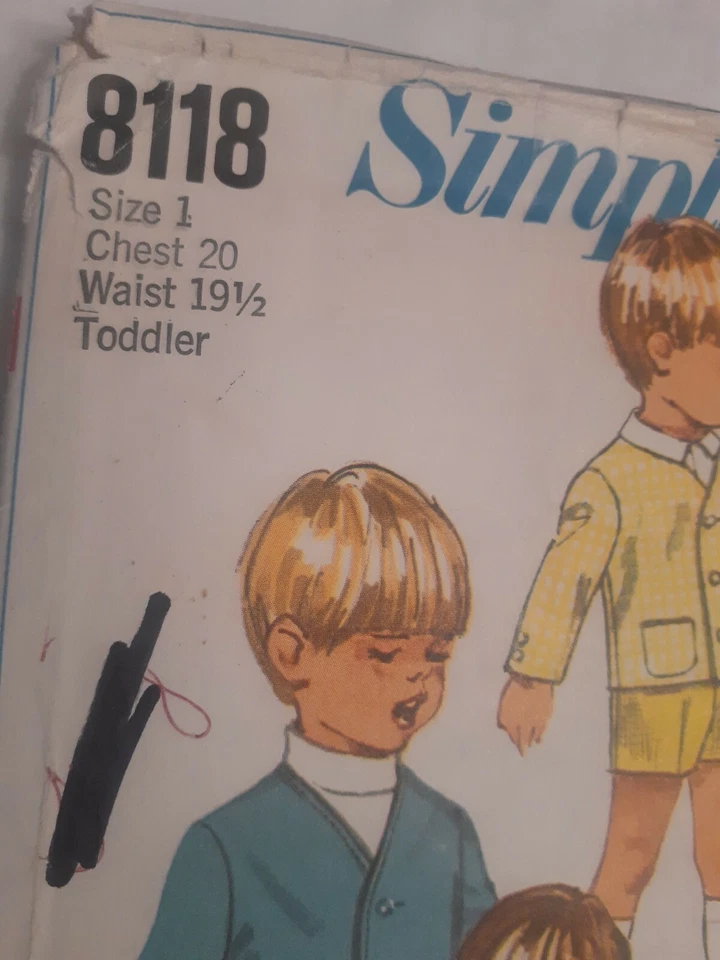 Jacket Pants Suit Shorts Simplicity Sewing Pattern 8118 Toddlers 1 Boys Cut VTG - Image 3 of 4