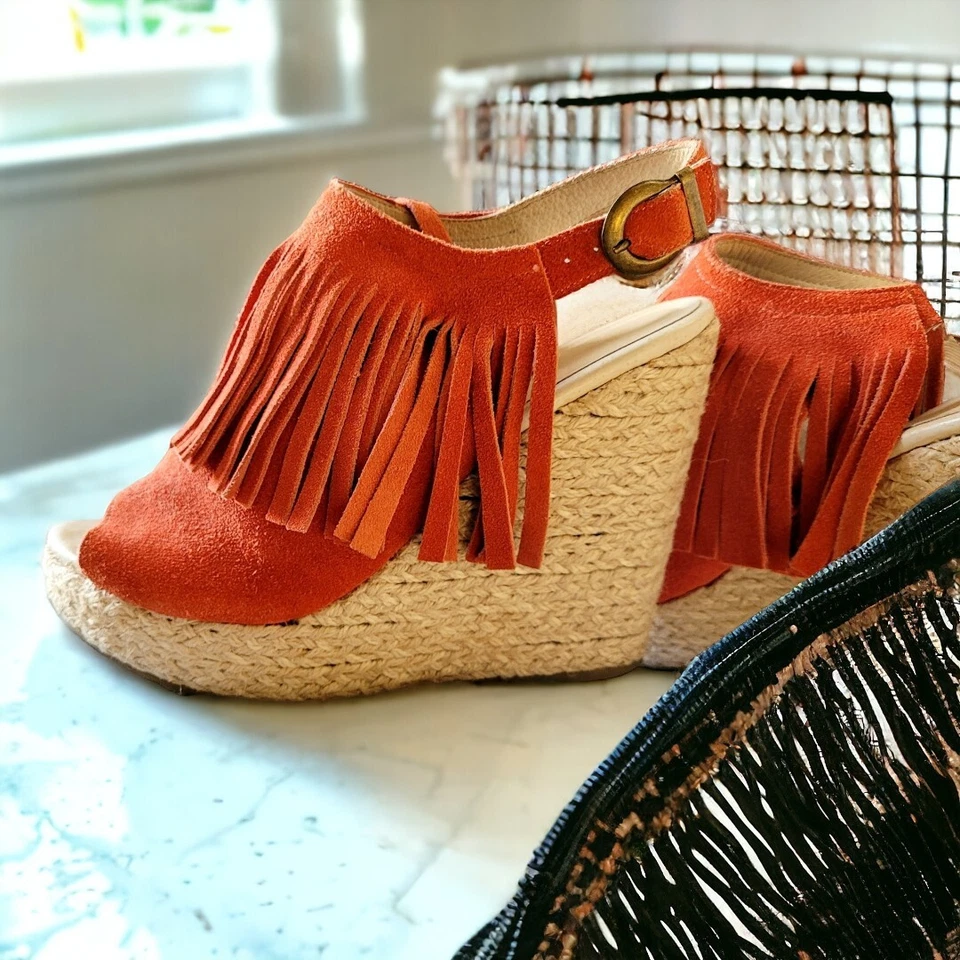 Women's Vintage Fringed Tassel Suede Espadrilles Bohemian Sandles Size 6.5 - Image 4 of 4