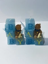 Baby Blue Candle Bookends Teddy Bears 🧸 Kids Playroom Vintage