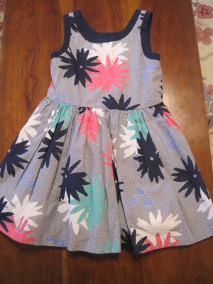 Gymboree Girls Navy Blue Mod Floral Lined Cotton Sundress Dress Size 5 ...