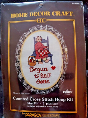 Home Decor Craft ''Begun is Half Done'' Counted Cross Stitch Kit With Hoop