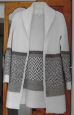 CATO Long Color Block Ivory Brown OPEN CARDIGAN SWEATER COAT  L/S Acrylic XS